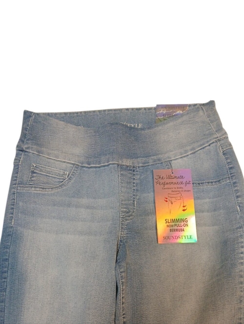 Sound Style -PullOn Bermuda Blue Denim Shorts,Slimming/Stretch,2 Back Pockets, S - Picture 6 of 13